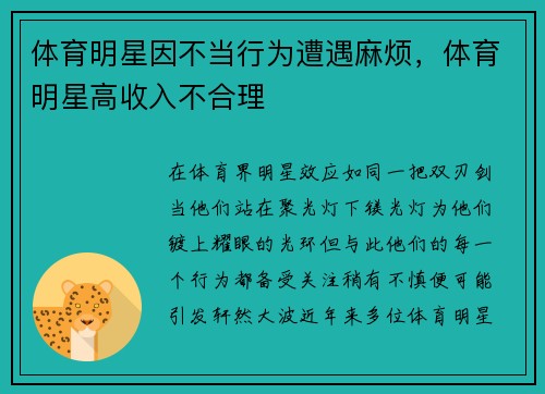 体育明星因不当行为遭遇麻烦，体育明星高收入不合理