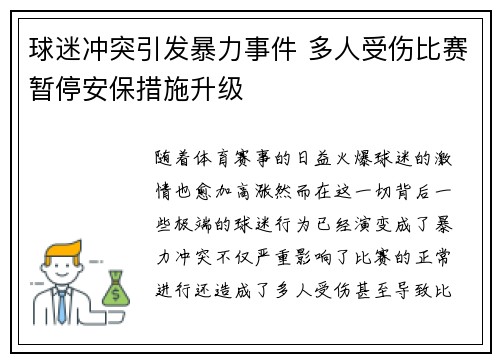 球迷冲突引发暴力事件 多人受伤比赛暂停安保措施升级